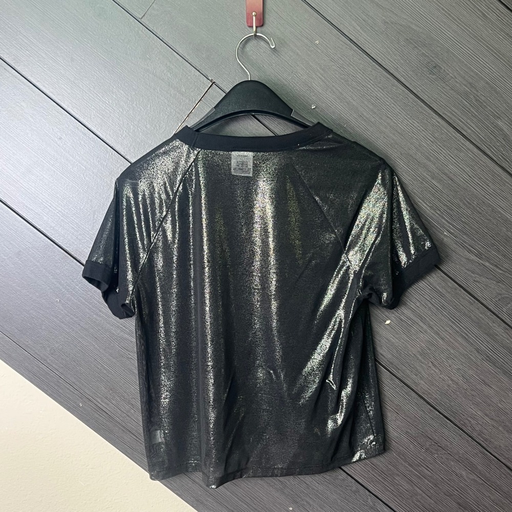 Victoria's Secret PINK Women Metallic Shimmer Crop Tee Med Black Y2K Streetwear - Picture 3 of 4